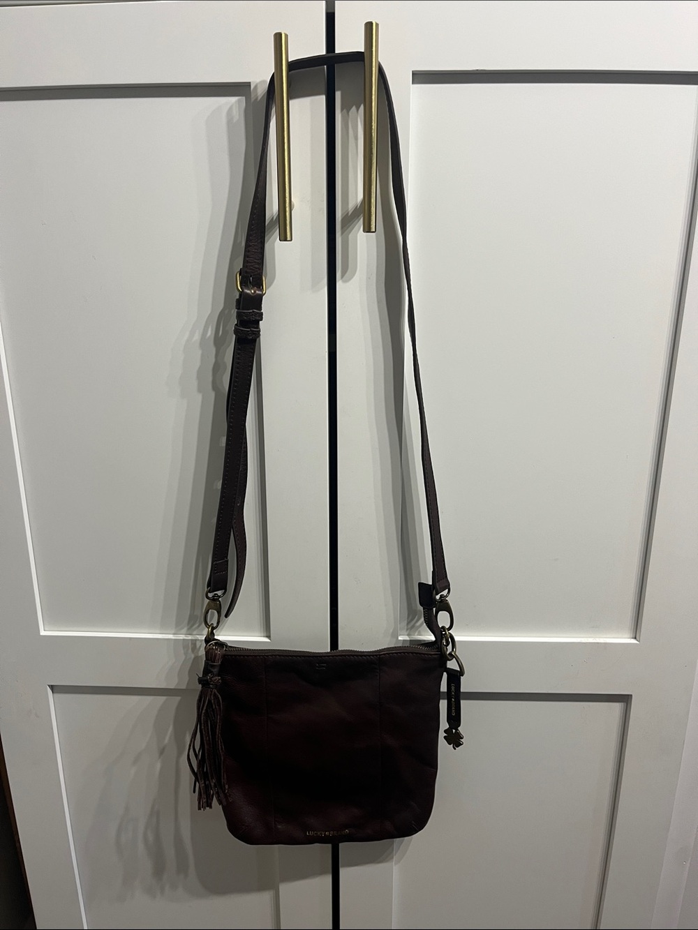 Lucky Brand Dark Brown Leather Crossbody with Zip Tassel